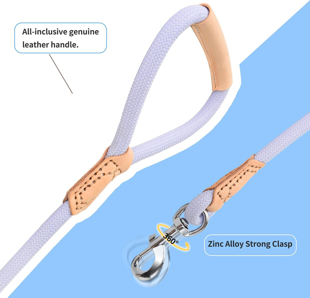 Mile High Life Leather Dog Leash, Heavy Duty Strong Genuine Leather Handle Rope Leash Soft and Comfortable for Small Medium Large Dogs (Purple, 48 Inch)