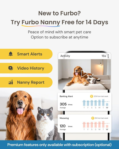 Mini Pet Camera: Basic See & Talk Features, No AI Alerts, No Subscription Required, Pet Security Cam W/Barking/Meowing Alerts, 130° Wide Angle View, 2-Way Audio, Smart Home Monitoring