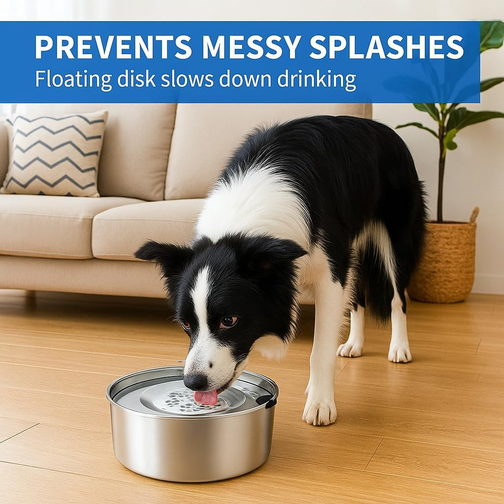 3L/101Oz Stainless Steel Dog Water Bowl with Floating Disk – Spill Proof & Slow Drinking Pet Feeder for Dogs & Cats – No Mess Travel Water Dispenser for Car & Home Use (Dog Water Bowl, 3L/101Oz)
