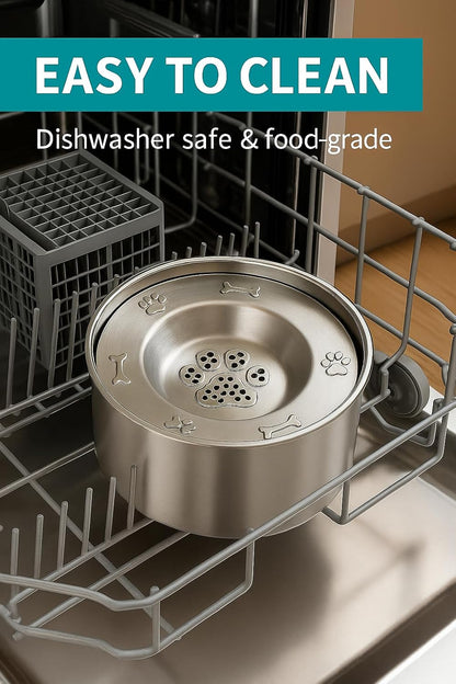 3L/101Oz Stainless Steel Dog Water Bowl with Floating Disk – Spill Proof & Slow Drinking Pet Feeder for Dogs & Cats – No Mess Travel Water Dispenser for Car & Home Use (Dog Water Bowl, 3L/101Oz)