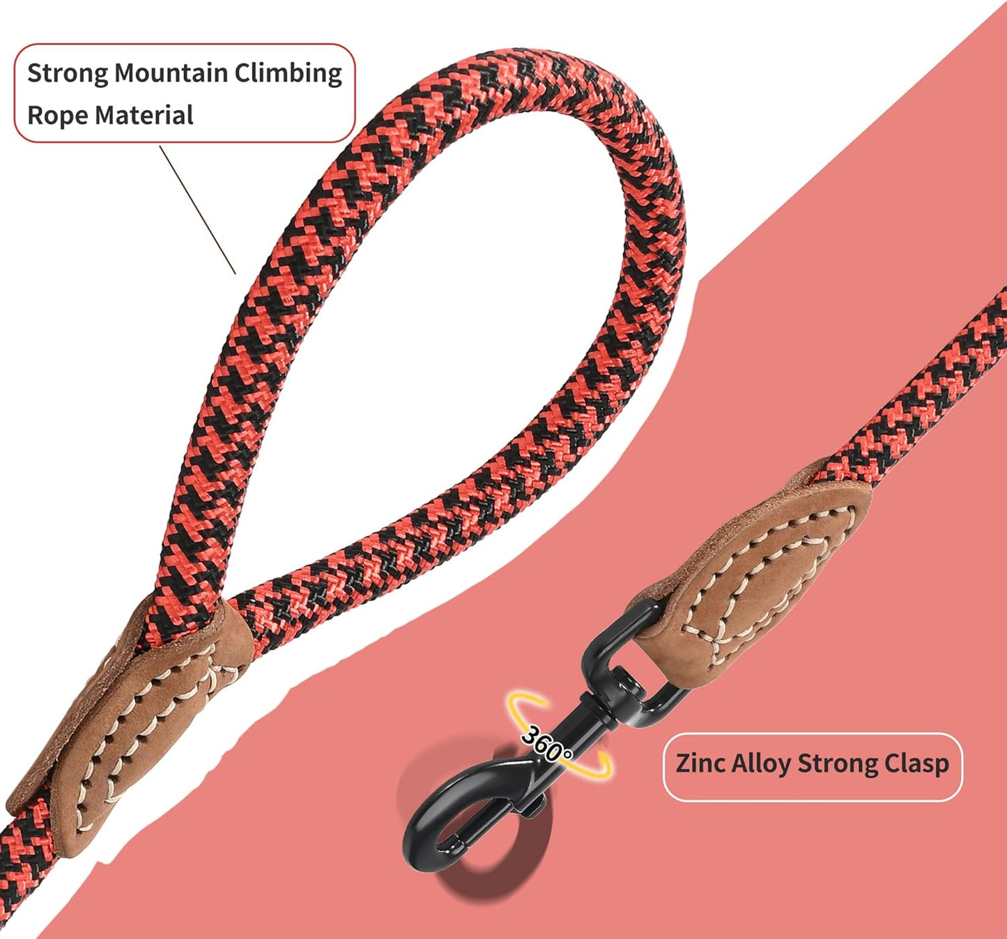 Mile High Life Leather Rope Dog Leash- Red Black 