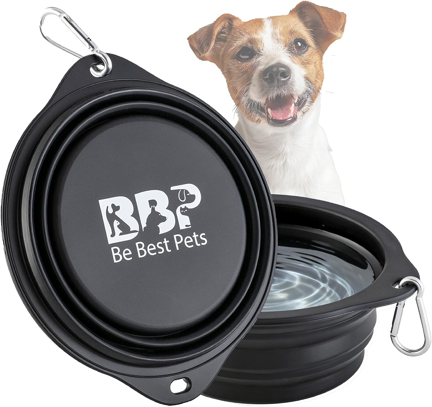 Collapsible Dog Bowl 28 Oz (Large) - Foldable Silicone Travel Pet Bowl with Carabiner Clip - Portable Food & Water Pet Bowl for Dogs & Cats, Lightweight for Hiking, Camping & Travel-Black