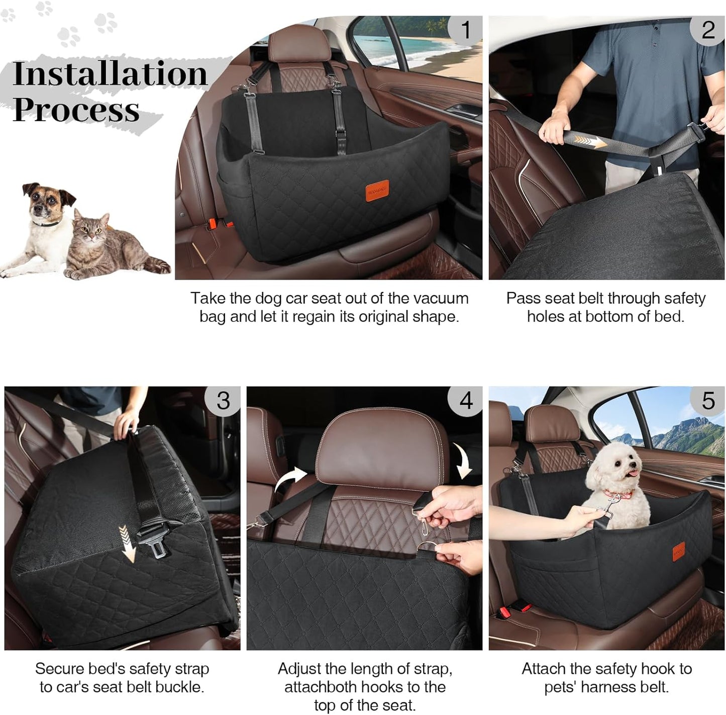 Dog Car Seat for Dogs up to 55Lbs (Black,Large)