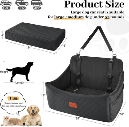 Dog Car Seat for Dogs up to 55Lbs (Black,Large)