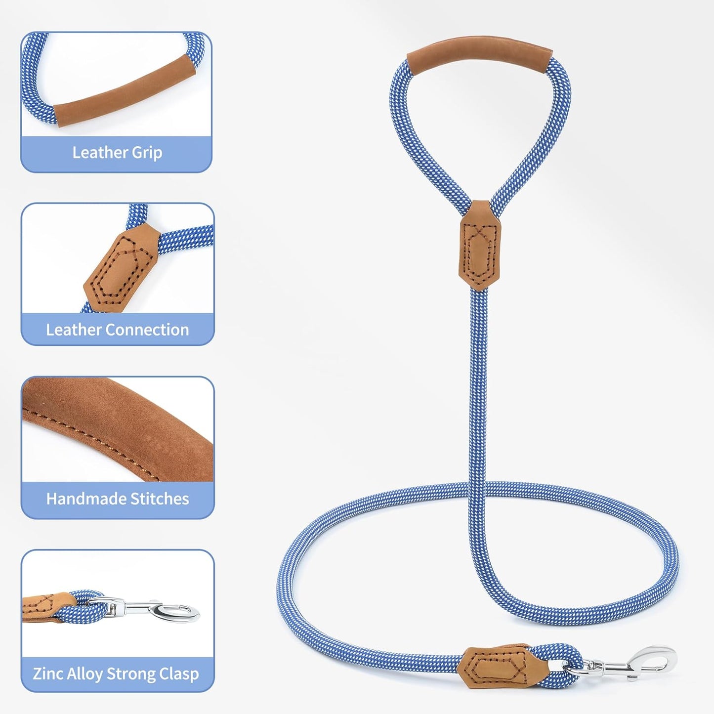 Mile High Life Leather Rope Dog Leash- Blue White
