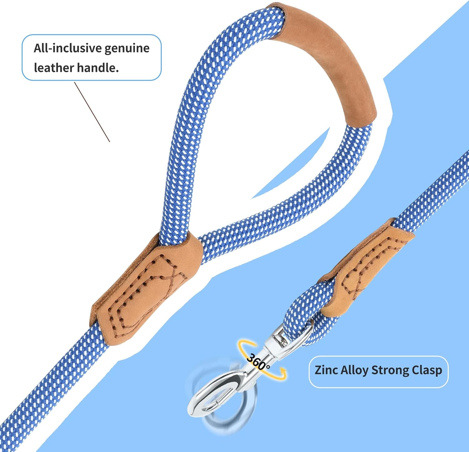 Mile High Life Leather Rope Dog Leash- Blue White