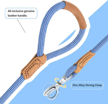Mile High Life Leather Rope Dog Leash- Blue White