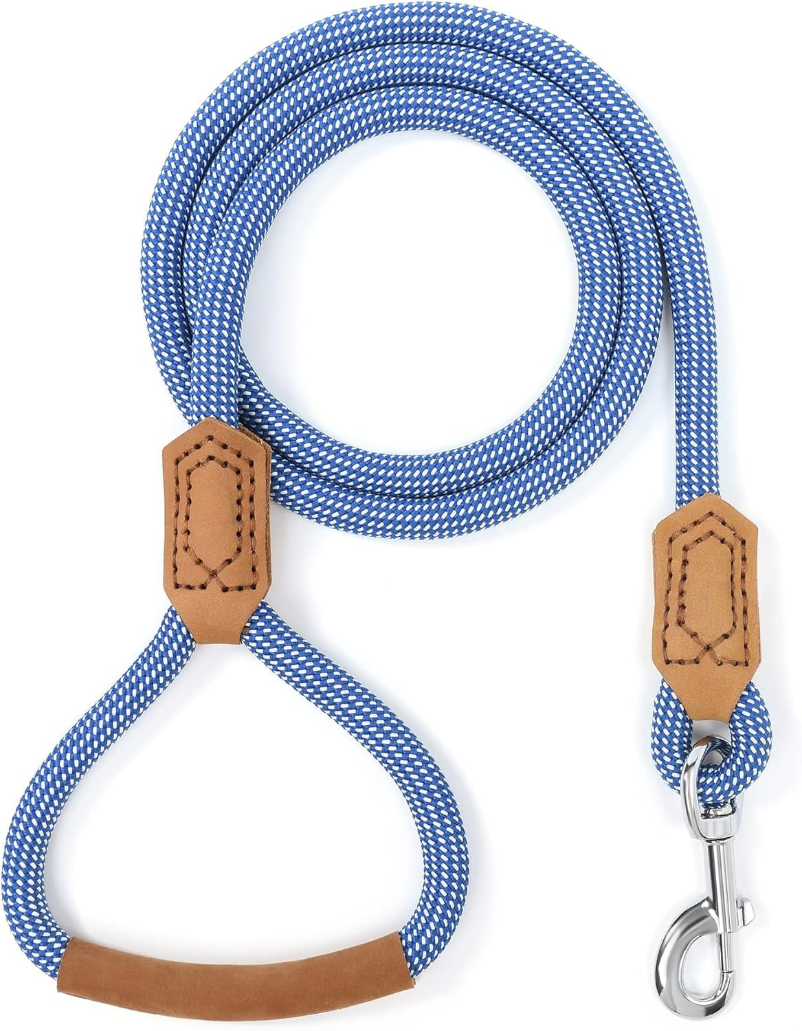 Mile High Life Leather Rope Dog Leash- Blue White