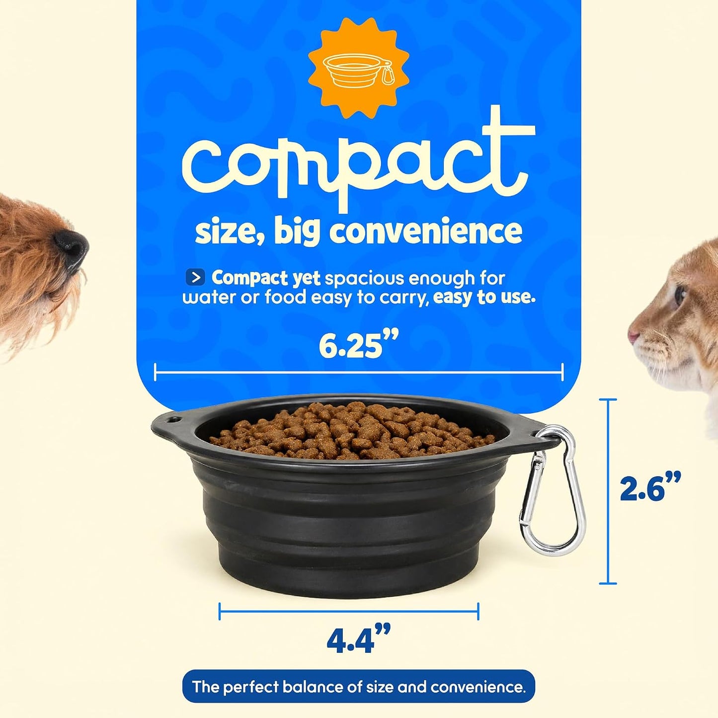 Collapsible Dog Bowl 28 Oz (Large) - Foldable Silicone Travel Pet Bowl with Carabiner Clip - Portable Food & Water Pet Bowl for Dogs & Cats, Lightweight for Hiking, Camping & Travel-Black