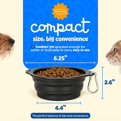 Collapsible Dog Bowl 28 Oz (Large) - Foldable Silicone Travel Pet Bowl with Carabiner Clip - Portable Food & Water Pet Bowl for Dogs & Cats, Lightweight for Hiking, Camping & Travel-Black