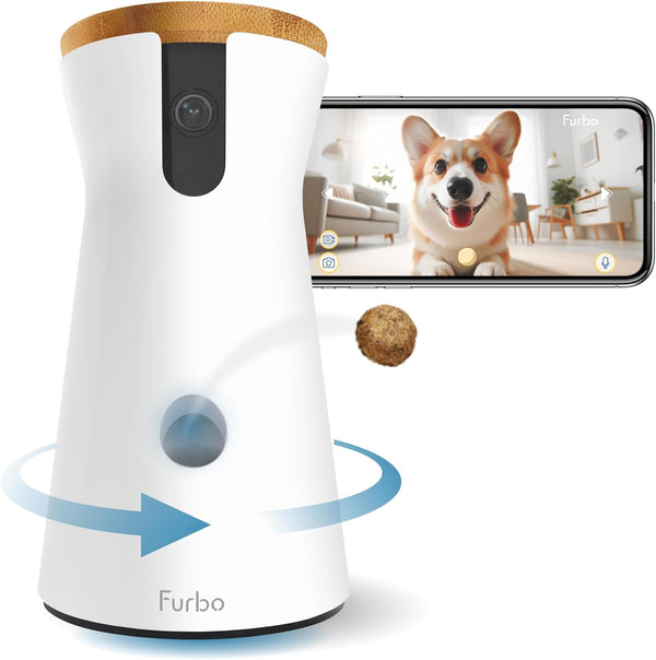360° Dog Camera: Basic See, Talk & Toss Features, No AI Alerts, No Subscription Required, Pet Security Cam W/Barking Alerts, Rotating View, Treat Toss, 2-Way Audio, Smart Home Puppy Monitoring