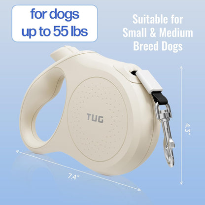 Quest Retractable Dog Leash – 16 ft, Tangle-Free (Medium, Cream)