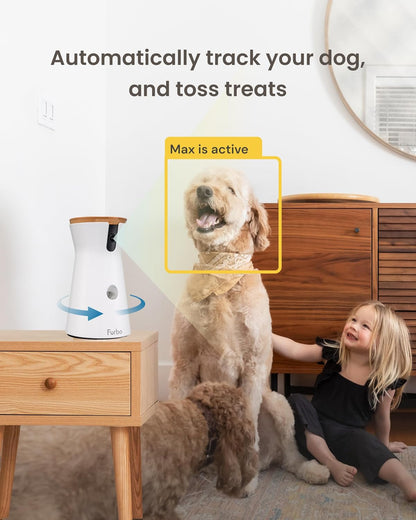 360° Dog Camera: Basic See, Talk & Toss Features, No AI Alerts, No Subscription Required, Pet Security Cam W/Barking Alerts, Rotating View, Treat Toss, 2-Way Audio, Smart Home Puppy Monitoring