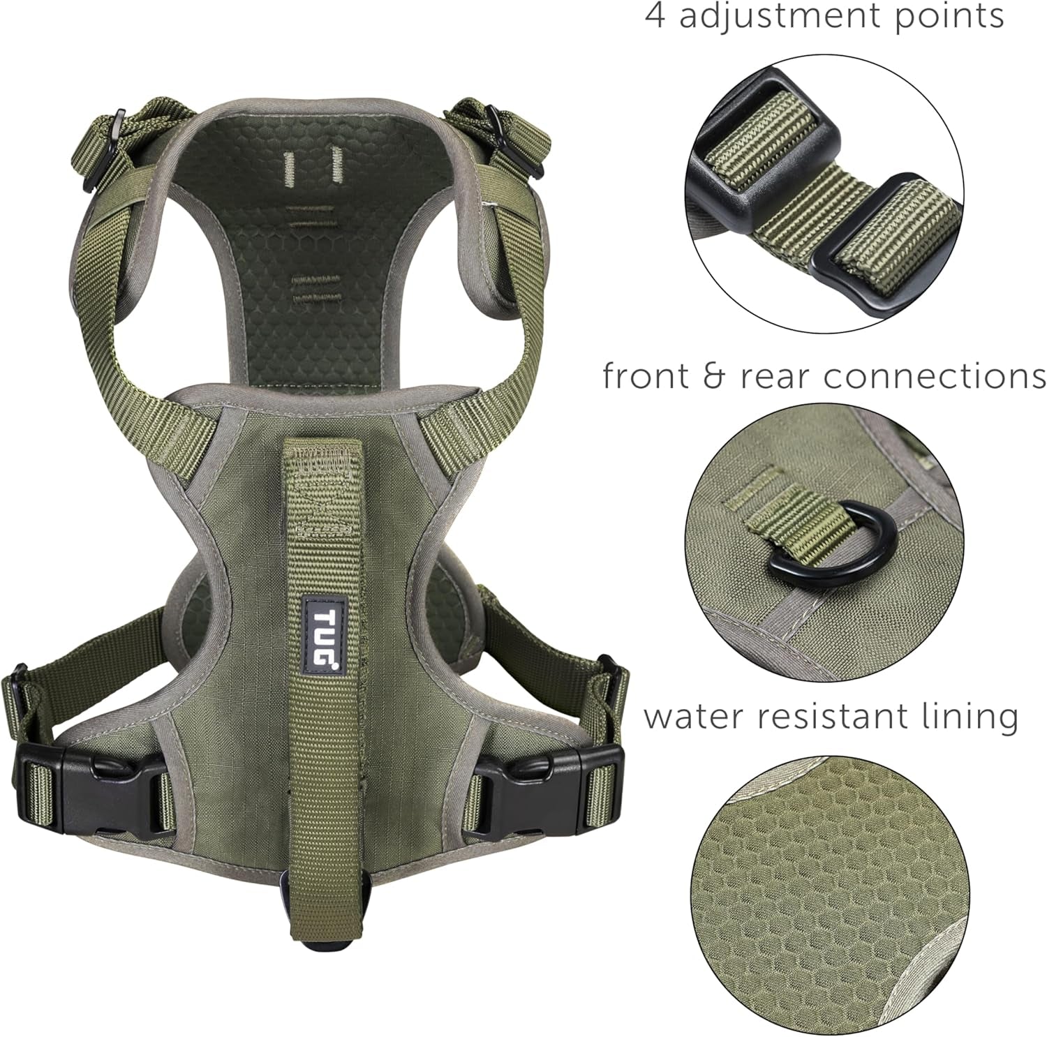 Grab Dog Harness | Integrated Traffic Leash Magnetically Attached for Quick Control (Large/Green)