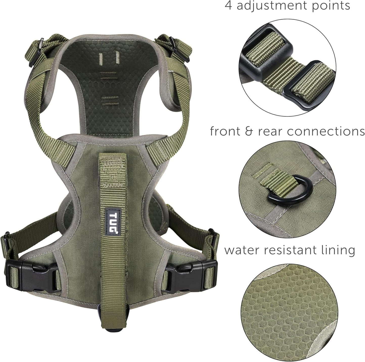 Grab Dog Harness | Integrated Traffic Leash Magnetically Attached for Quick Control (Medium/Green)