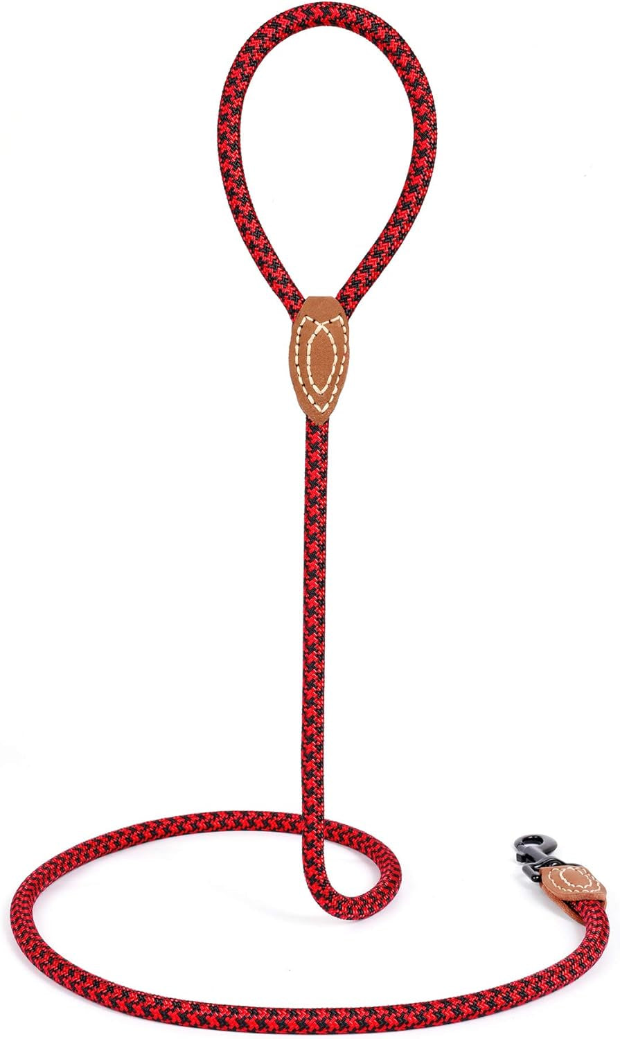 Mile High Life Leather Rope Dog Leash- Red Black 