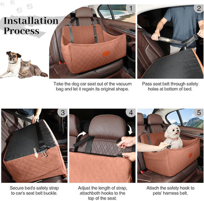Dog Car Seat for Medium & Large Dogs up to 55Lbs (Brown, Large)