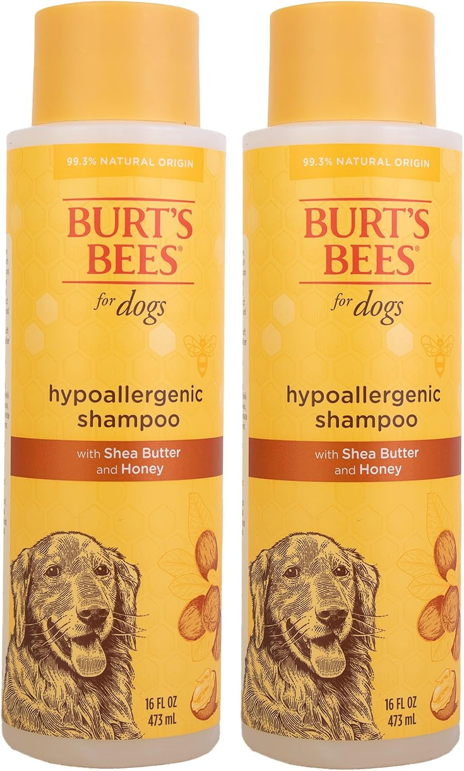 Hypoallergenic Dog Shampoo with Shea Butter and Honey, Gentle Fragrance Free Shampoo for Sensitive Dogs with 95% Natural Origin Skin and Coat Formula, 16 Fl Oz - 2 Pack