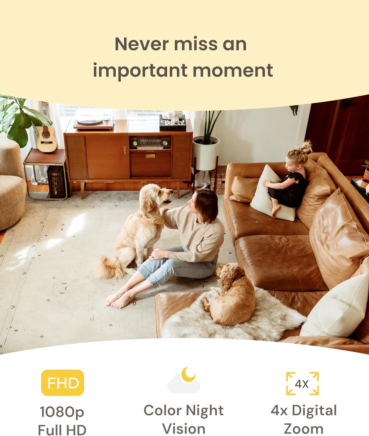 Mini Pet Camera: Basic See & Talk Features, No AI Alerts, No Subscription Required, Pet Security Cam W/Barking/Meowing Alerts, 130° Wide Angle View, 2-Way Audio, Smart Home Monitoring