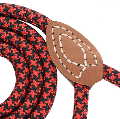 Mile High Life Leather Rope Dog Leash- Red Black 