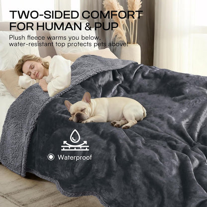Waterproof Sherpa Pet Blanket Dark Gray Small（40" X 28"）
