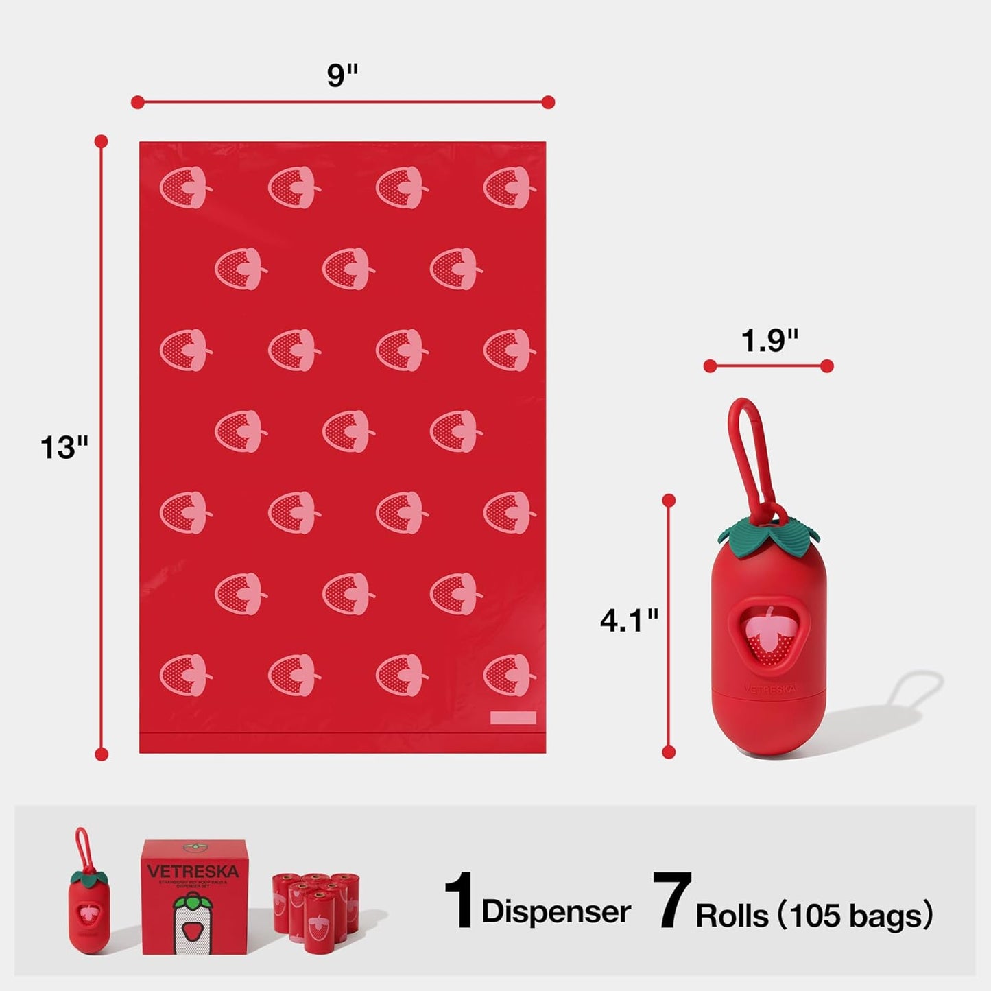Dog Poop Bag Dispenser with Strawberry Scented Bags