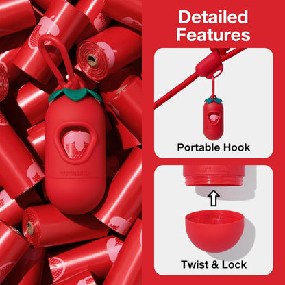 Dog Poop Bag Dispenser with Strawberry Scented Bags