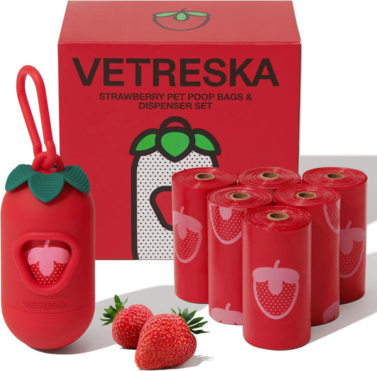 Dog Poop Bag Dispenser with Strawberry Scented Bags
