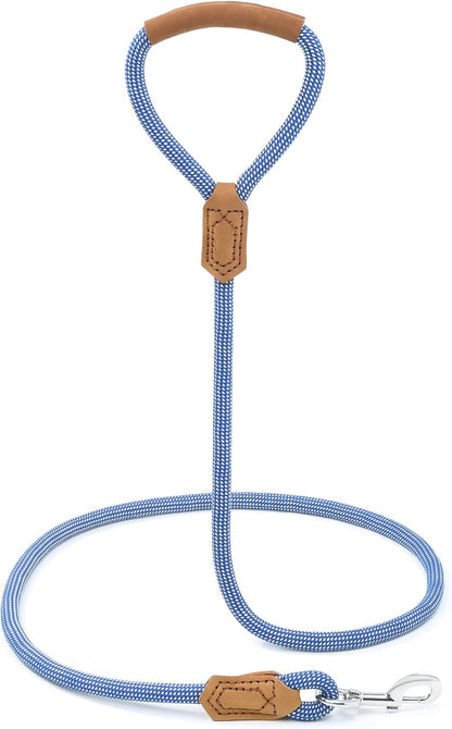 Mile High Life Leather Rope Dog Leash- Blue White
