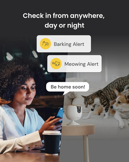 Mini Pet Camera: Basic See & Talk Features, No AI Alerts, No Subscription Required, Pet Security Cam W/Barking/Meowing Alerts, 130° Wide Angle View, 2-Way Audio, Smart Home Monitoring
