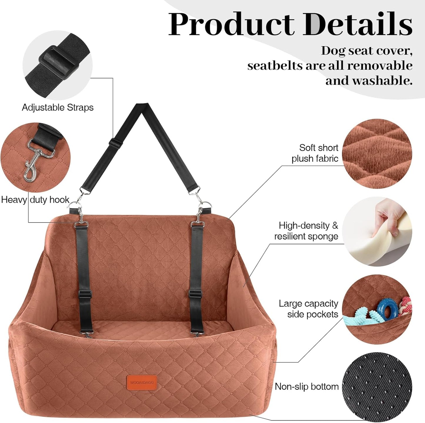 Dog Car Seat for Medium & Large Dogs up to 55Lbs (Brown, Large)