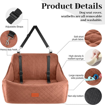 Dog Car Seat for Medium & Large Dogs up to 55Lbs (Brown, Large)