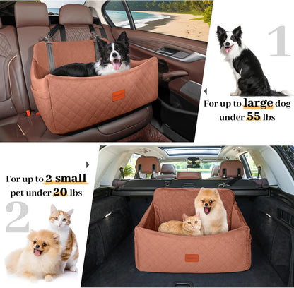 Dog Car Seat for Medium & Large Dogs up to 55Lbs (Brown, Large)
