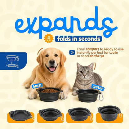 Collapsible Dog Bowl 28 Oz (Large) - Foldable Silicone Travel Pet Bowl with Carabiner Clip - Portable Food & Water Pet Bowl for Dogs & Cats, Lightweight for Hiking, Camping & Travel-Black