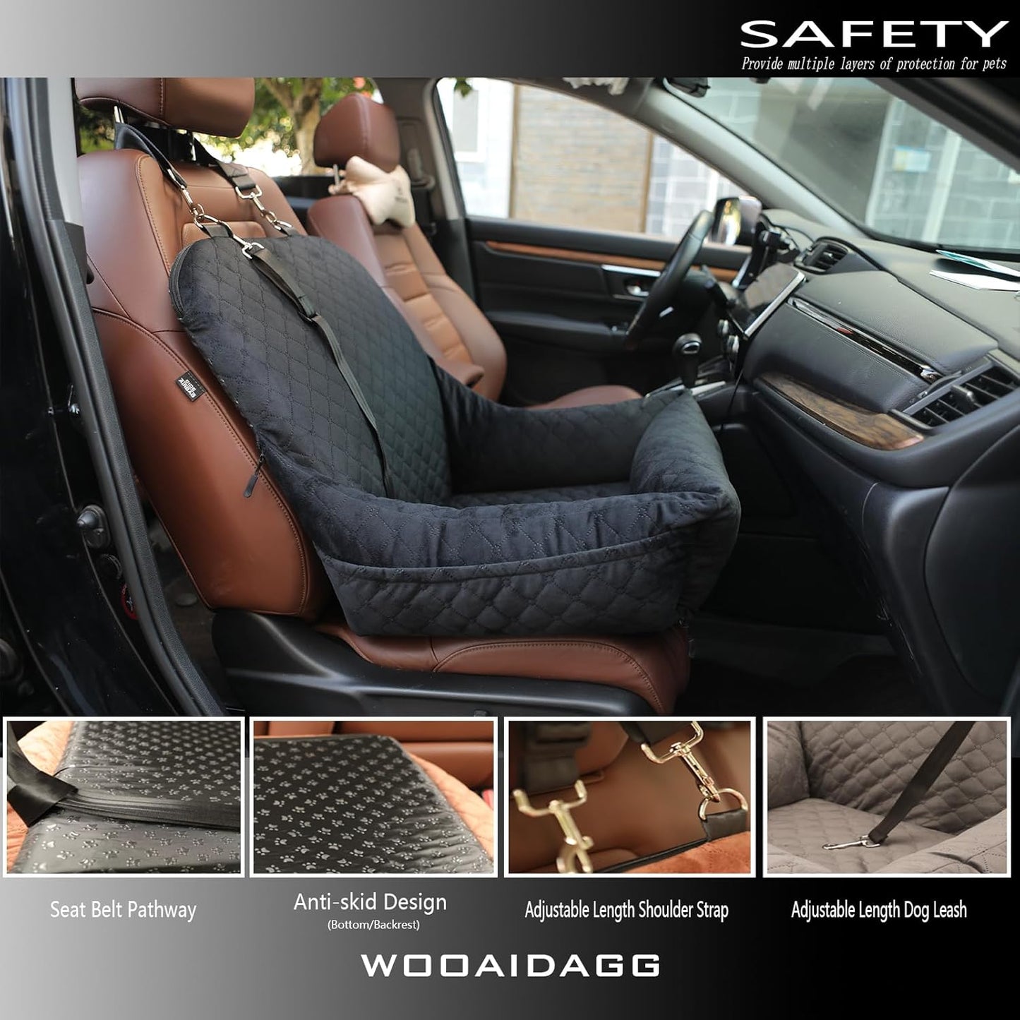 Dog Car Seat for Small Dogs up to 25 Lbs (Black)