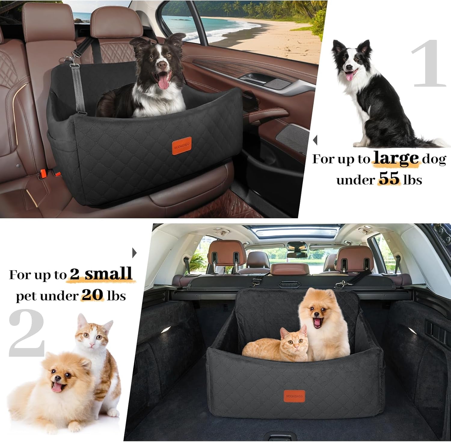 Dog Car Seat for Dogs up to 55Lbs (Black,Large)