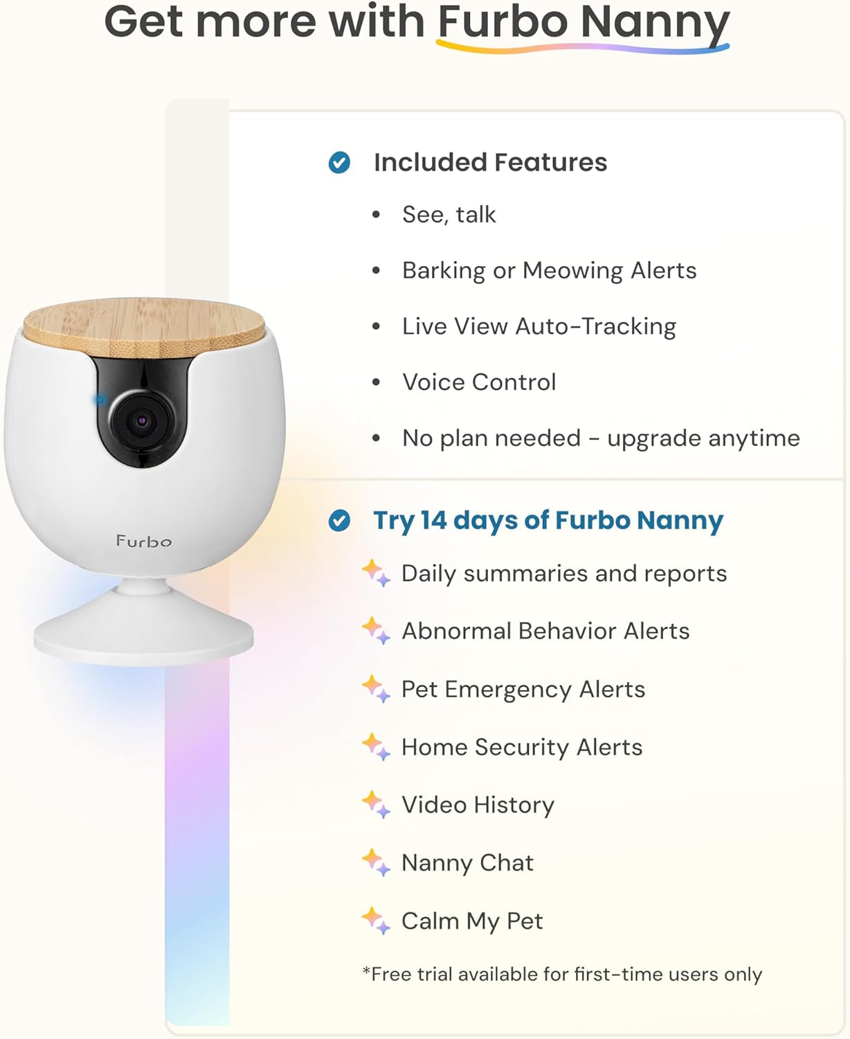 Mini Pet Camera: Basic See & Talk Features, No AI Alerts, No Subscription Required, Pet Security Cam W/Barking/Meowing Alerts, 130° Wide Angle View, 2-Way Audio, Smart Home Monitoring