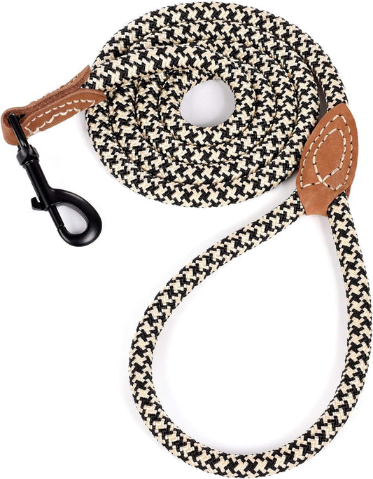 Mile High Life Leather Rope Dog Leash- Black Khaki