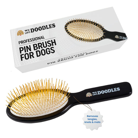 Pin Brush for Dogs, Pet Grooming Detangler Pin Dog Brush, Dog Brush for Shedding and Removing Loose Fur, Lightweight Beech Wood (Gold Pins)