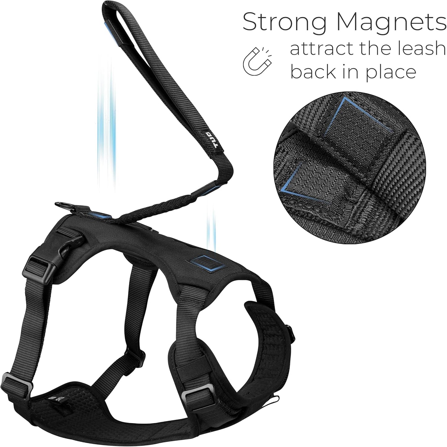 Grab Dog Harness | Integrated Traffic Leash Magnetically Attached for Quick Control (Medium/Black)