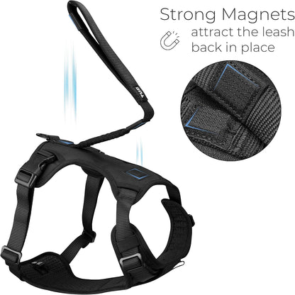 Grab Dog Harness | Integrated Traffic Leash Magnetically Attached for Quick Control (Medium/Black)