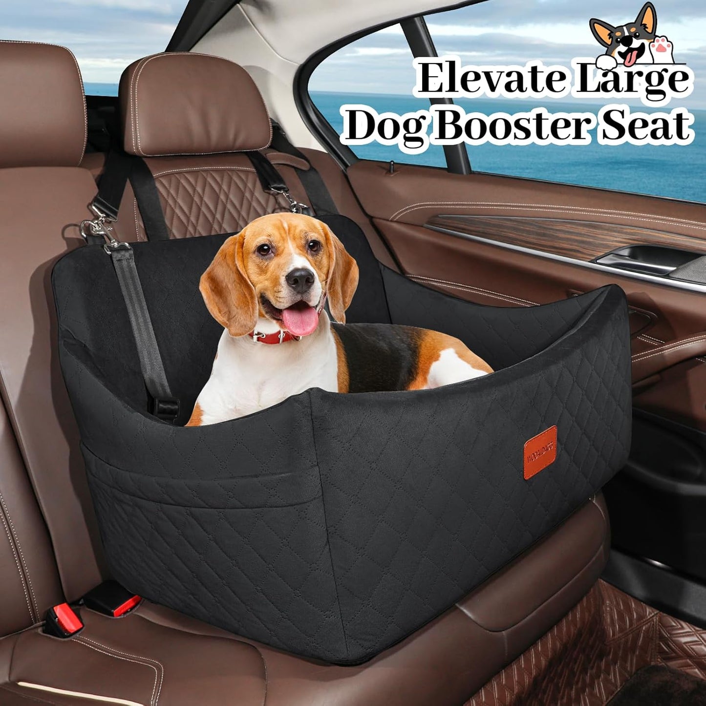Dog Car Seat for Dogs up to 55Lbs (Black,Large)
