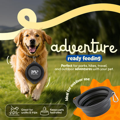 Collapsible Dog Bowl 28 Oz (Large) - Foldable Silicone Travel Pet Bowl with Carabiner Clip - Portable Food & Water Pet Bowl for Dogs & Cats, Lightweight for Hiking, Camping & Travel-Black