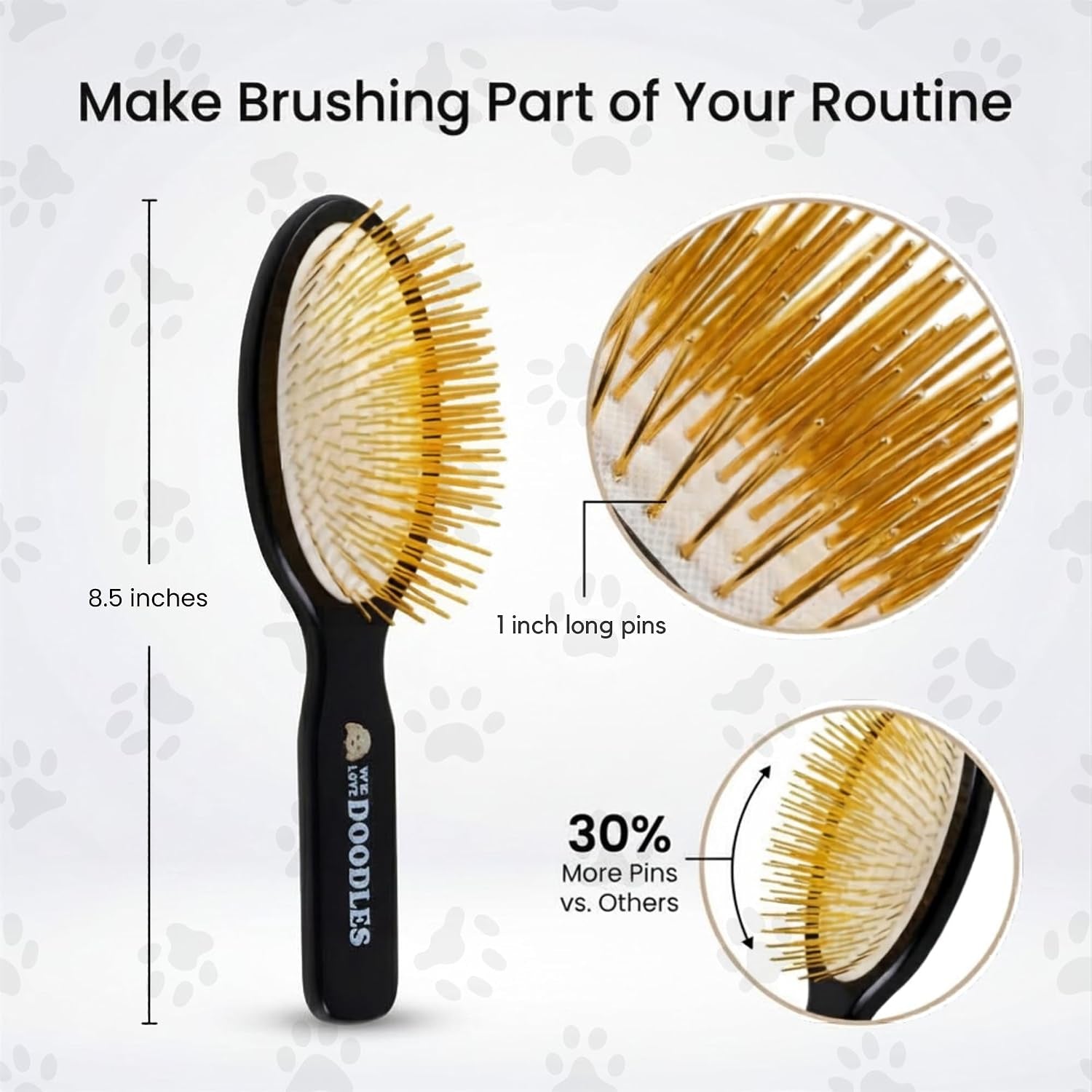 Pin Brush for Dogs, Pet Grooming Detangler Pin Dog Brush, Dog Brush for Shedding and Removing Loose Fur, Lightweight Beech Wood (Gold Pins)