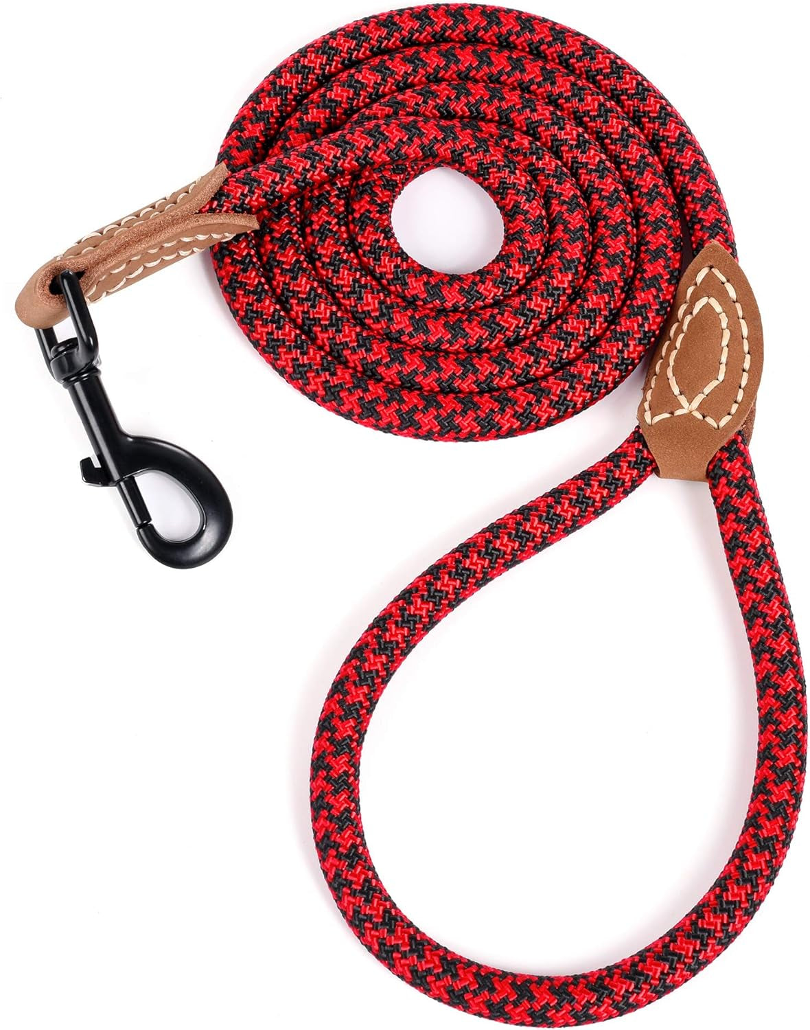 Mile High Life Leather Rope Dog Leash- Red Black 