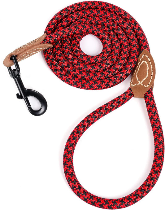 Mile High Life Leather Rope Dog Leash- Red Black 