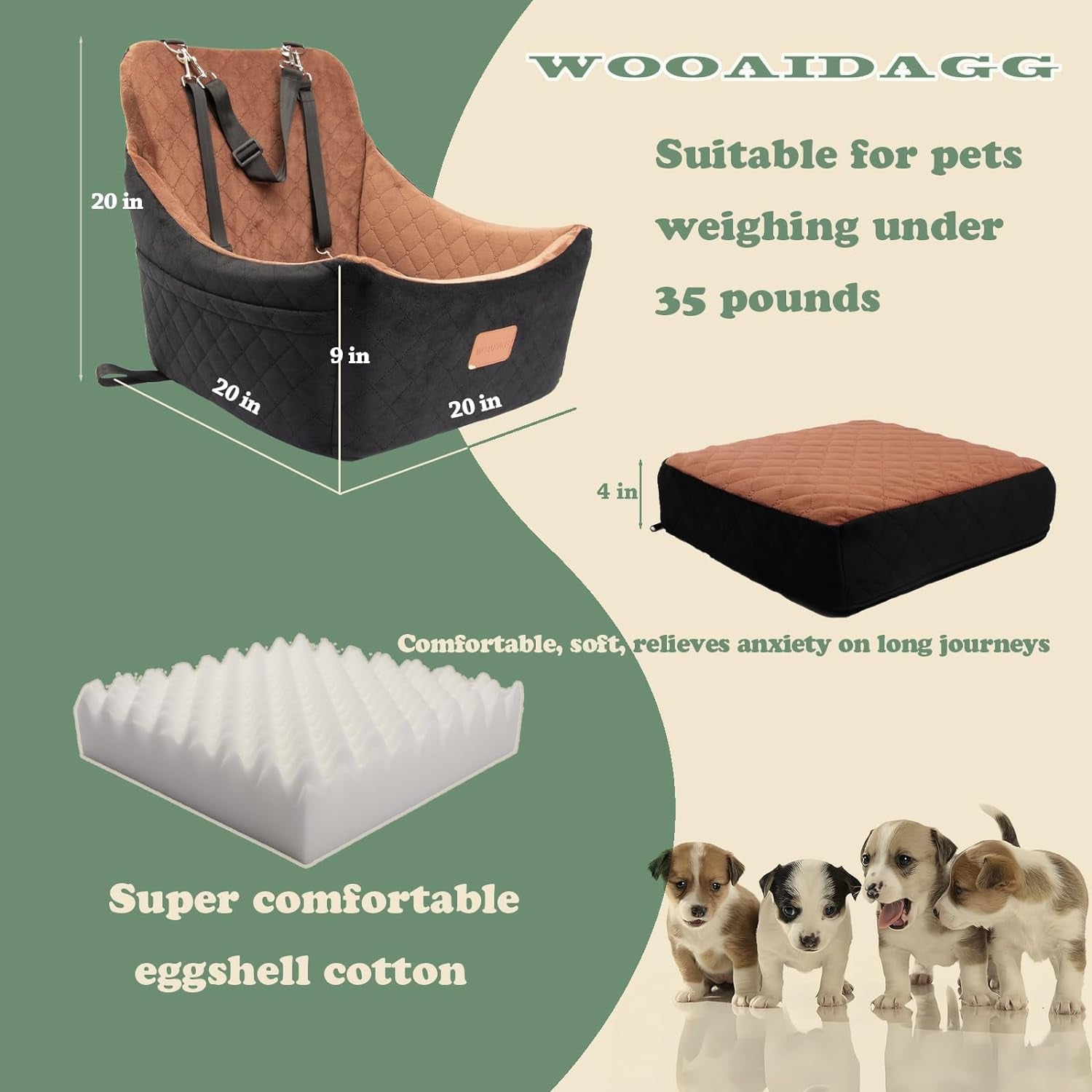 Dog Car Seat for Small to Medium Sized Dog (Black/Brown)