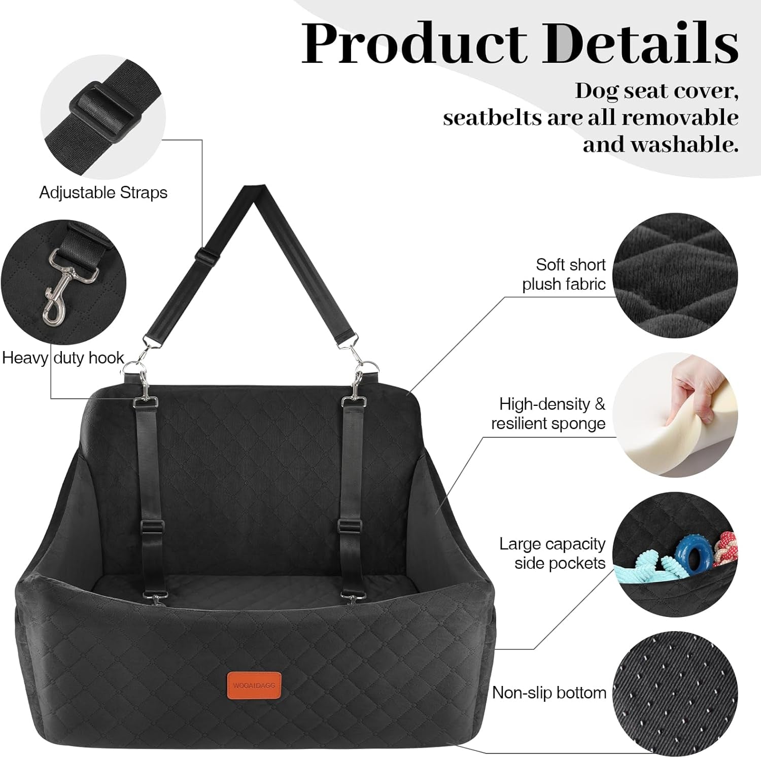 Dog Car Seat for Dogs up to 55Lbs (Black,Large)