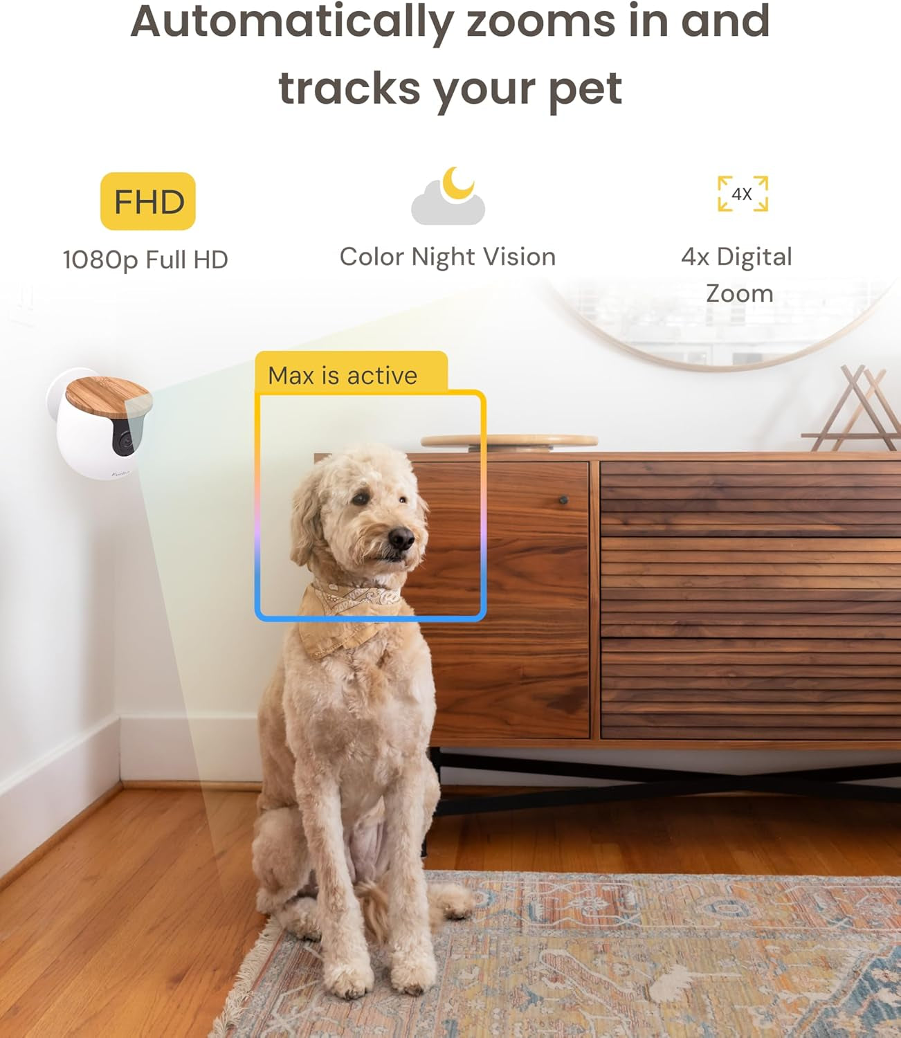 Mini Pet Camera: Basic See & Talk Features, No AI Alerts, No Subscription Required, Pet Security Cam W/Barking/Meowing Alerts, 130° Wide Angle View, 2-Way Audio, Smart Home Monitoring