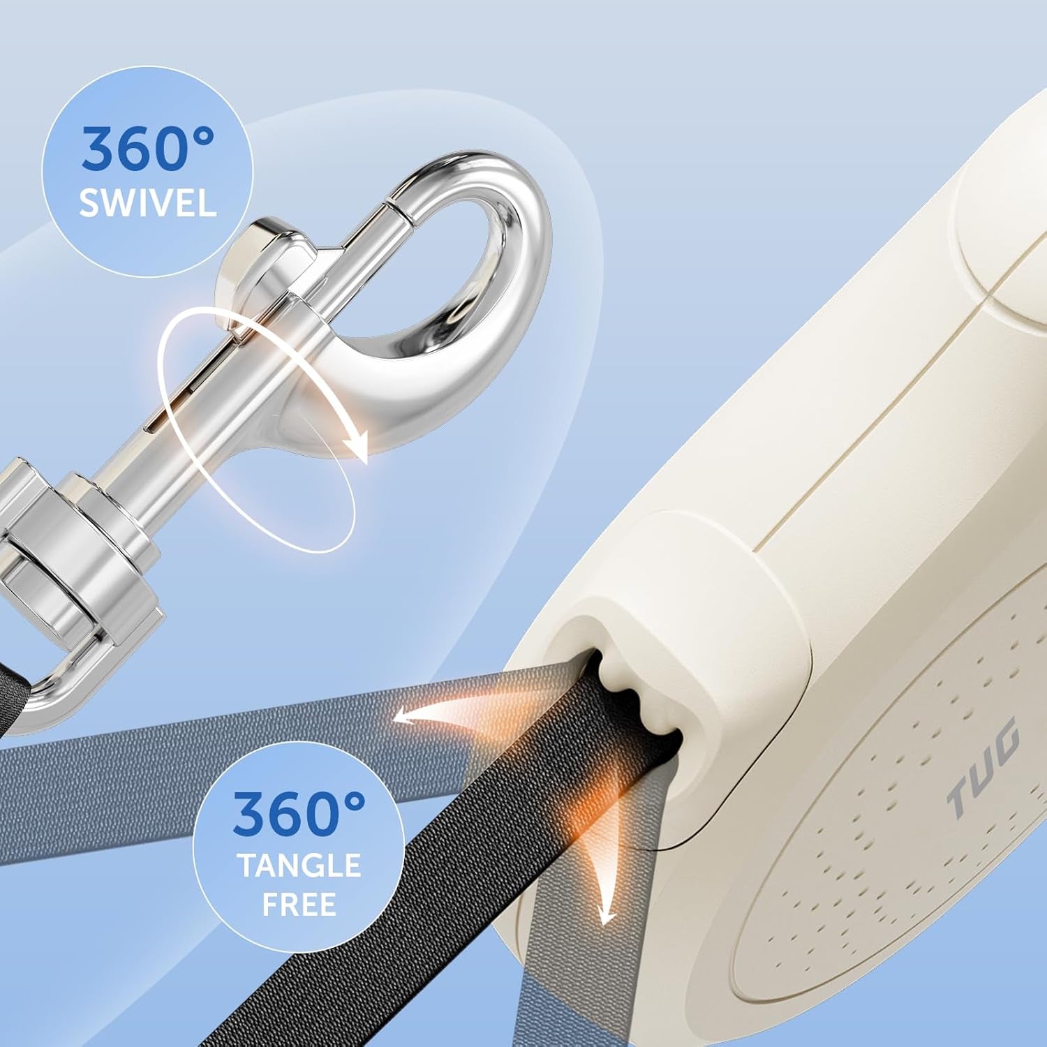 Quest Retractable Dog Leash – 16 ft, Tangle-Free (Medium, Cream)